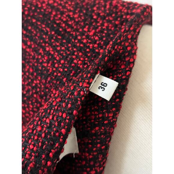 NAF NAF Paris Wool Blend Red & Black Tweed Cropped Jacket Size 4 US 36 FR - Picture 6 of 8